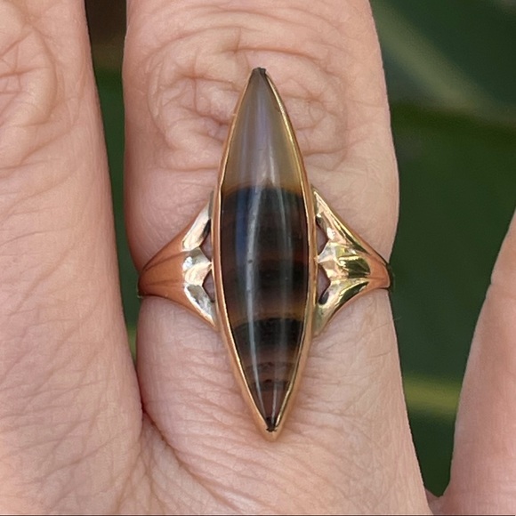 Victorian antique solid 10K rose gold banded agate ring - Picture 8 of 11